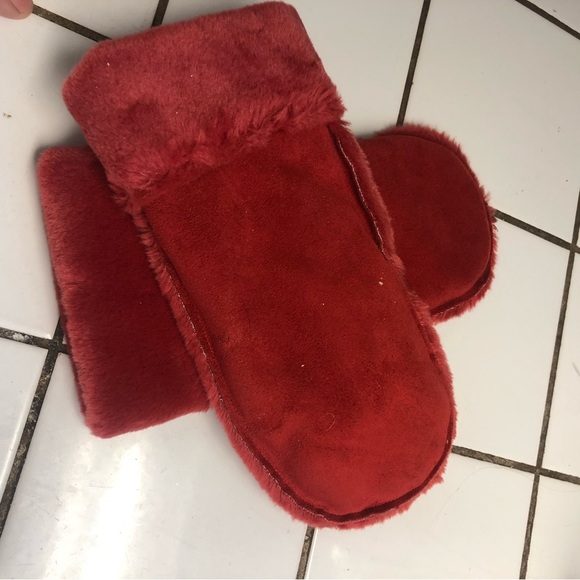 Cozy Red Plush Mittens to keep your hands warm on chilly days- 100% polyester. - Picture 7 of 7
